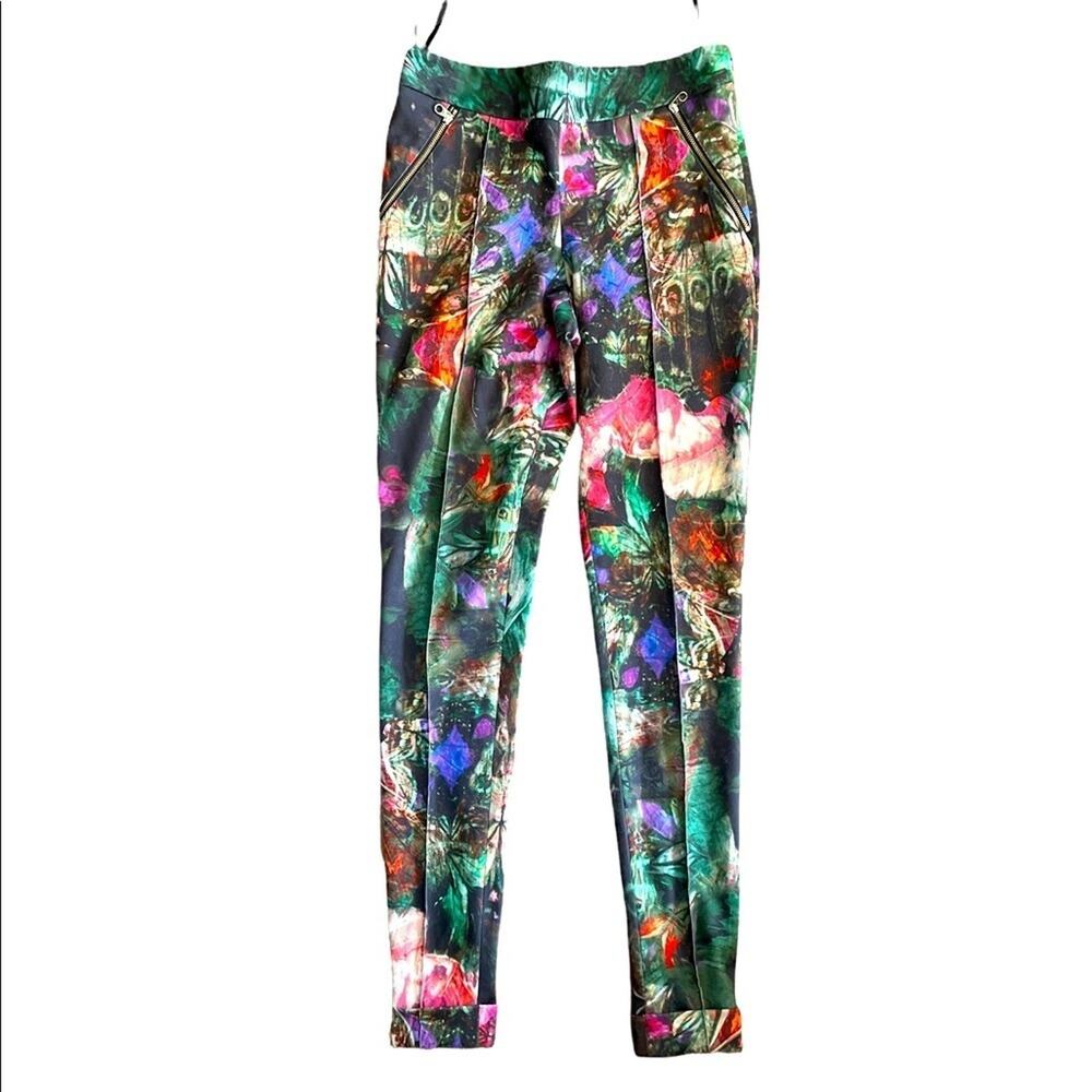 Ted Baker Trouser Pants Women 1 Avant Garde Oil Painting Peacock Abstract Green